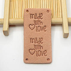 Бирка замшева "Hand made with love", 5х2,5 см, персиковий