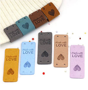 Бірка замшева "Hand made with love", 5х2 см, бежевий, фото 4