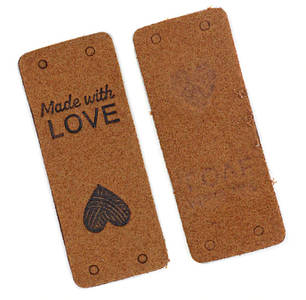 Бірка замшева "Hand made with love", 5х2 см, рудий, фото 2