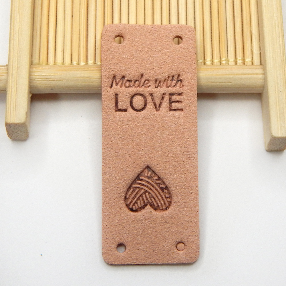 Бирка замшева "Hand made with love", 5х2 см, персиковий