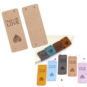 Бірка замшева "Hand made with love", 5х2 см, бежевий, фото 3