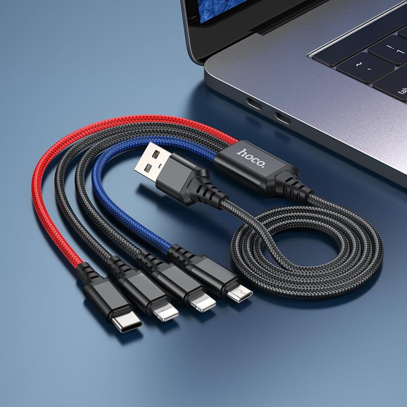 Кабель 4в1 USB HOCO X76 (IP+IP+Type-C+Micro), фото 1