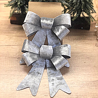 Декоративные банты на новогоднюю елку 14*20 см ПВХ Набор 2 шт (цвет серебро)
