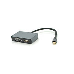 Хаб Type-C(тато) пластиковий, HDMI(мама)+VGA(мама)+USB3.0(мама)+PD(мама), 23cm, Silver