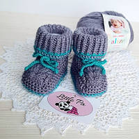 Пінетки "Косичка" сірі з бірюзовим на 0-3 міс.