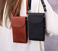 Набор из двух женский сумок из натуральной кожи/ коричневая и черная кожаные сумочки для телефона через плечо