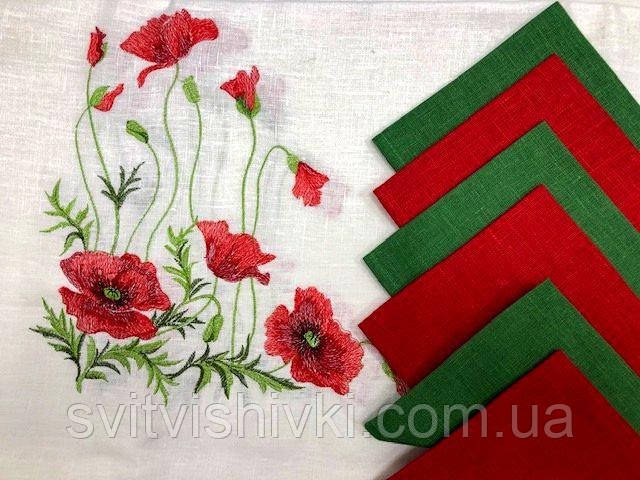 Скатертина лляна "Маки" (2,0м.*1,4м.) та 6 серветок