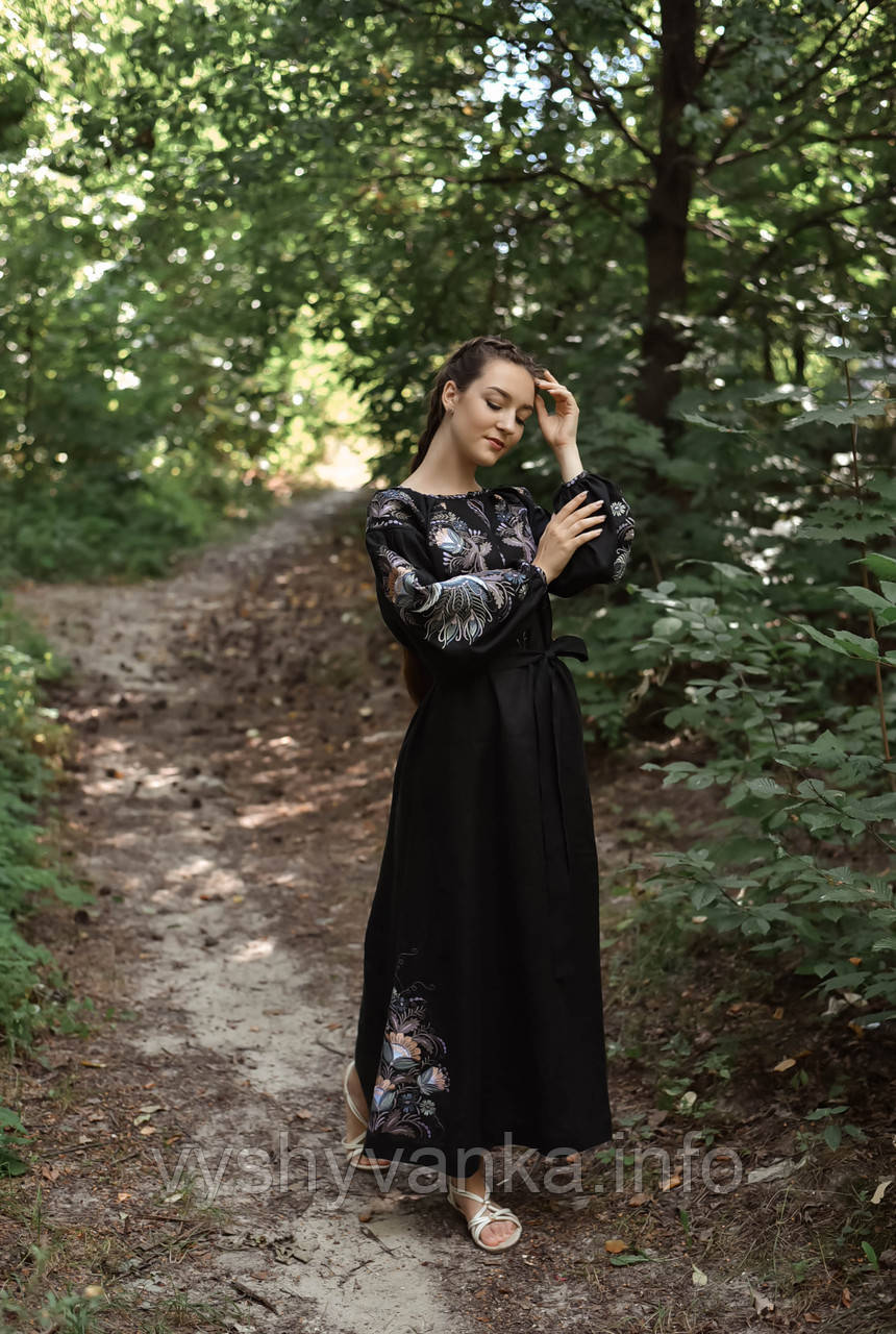 Чорна довга сукня з льону, арт. 4602