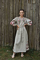 Довга вишита сукня, натуральний льон, арт. 4603