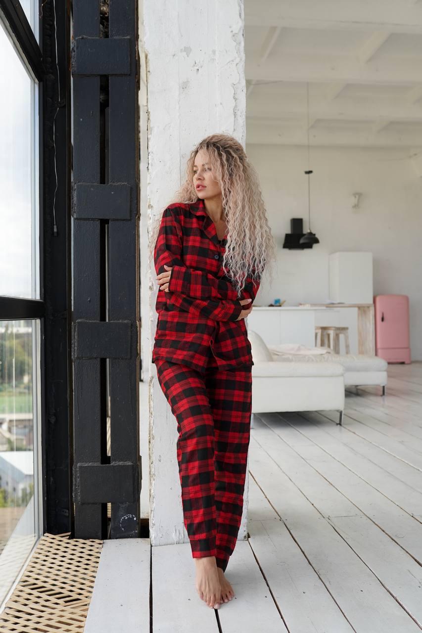 Піжама фланелева жіноча Червона з чорним