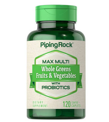 Вітаміни із суперпродуктами та пробіотиками PipingRock Max Whole Greens/Fruits & Vegetables +Probiotics 120 капс, фото 1