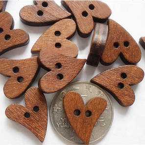 Дерев'яні гудзики Сердечка 2,2х2 см, коричневий  (10 шт), фото 2