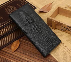 Клатч чоловічий шкіряний гаманець крокодил чорний, чоловіче портмоне натуральна шкіра з крокодилом рептилія