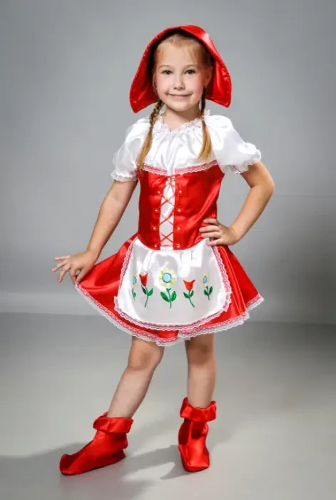 Костюм червоної шапочки з атласу р. 30-34, фото 1