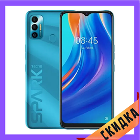 Tecno Spark 7 (KF6n) 4/128Gb NFC Morpheus Blue Гарантія 1 рік (*CPA -3% Знижка)_L