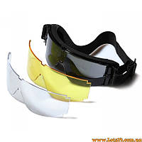 Тактические баллистические очки маскаштурм на резинке на шлем каску для военных со сменными линзами Чёрные