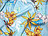 Штапель малюнок горчичні квіти, блакитний, фото 4