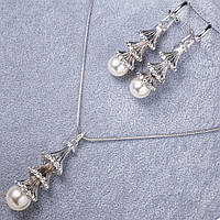 Кольє та сережки ювелірна біжутерія позолота 18К зі стразами та перлами сережки гвоздики 6 см довжина кольє 50 см