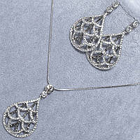 Кольє та сережки ювелірна біжутерія позолота 18К з білими сапфірами сережки гвоздики 5 см довжина кольє 50 см