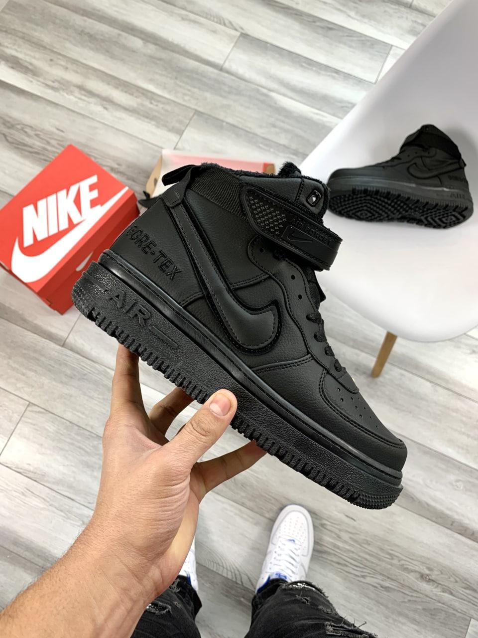 Кросівки зимові чоловічі Nike Lunar Winter Black чорні з хутром найк шкіряні повсякденні