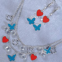 Комплект ювелірної біжутерії позолота 18K із сердечками та метеликами Ван Кліф сережки кільця довжина кольє 50 см