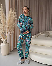 Жіноча бавовняна піжама з брюками з принтом тварин Nicoletta 96601k S (бірюзовий)