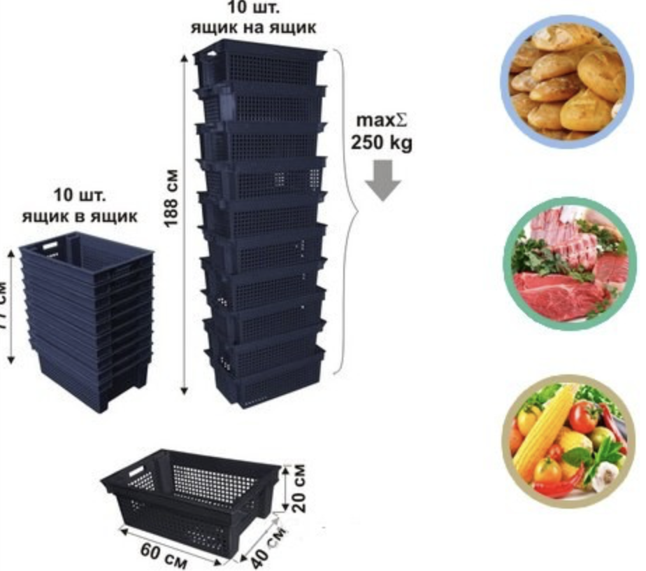 Ящики пищевые пластиковые перфорированные для хранения овощей фруктов мяса рыбы картошки яблок 172 - фото 6 - id-p1721508040