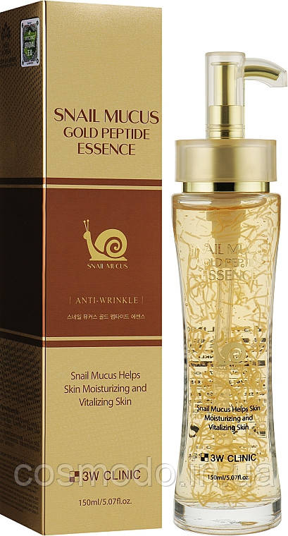 Відновлювлююча есенція з равликовим муцином і пептидами 3W Clinic Snail Mucus Gold Peptide Essence