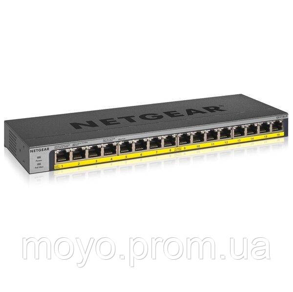 Комутатор NETGEAR GS116LP 16x1GE PoE+ (76 Вт), FlexPoE, некерований