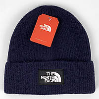 Зимняя шапка The North Face с черным логотипом, цвет темно-синий