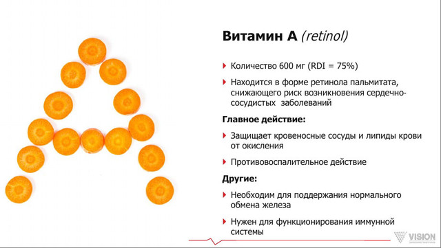 вітамін А благотворно позначається на серцевої діяльності: регулює вміст холестерину, підтримує в порядку серцевий м'яз і стан кровоносних судин