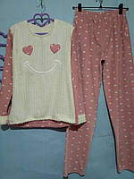 Теплая женская пижама из мягчайшего велсофта полар молочно-пудровый 46-48 (XL)