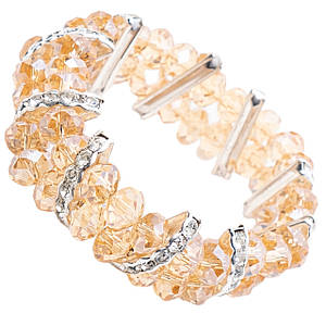 Браслет жіночий на руку на гумці з жовтогарячими намистинами зі сріблястими елементами та білими кристалами