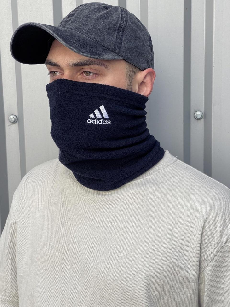 Чоловічий Баф зимовий Adidas утеплений синій ⁇ Шарф-бафф Адіас теплий на флісі
