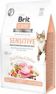 Сухий корм для вибагливих кішок Brit Care Cat GF Sensitive з індичкою та лососем 400 г (8595602540716)