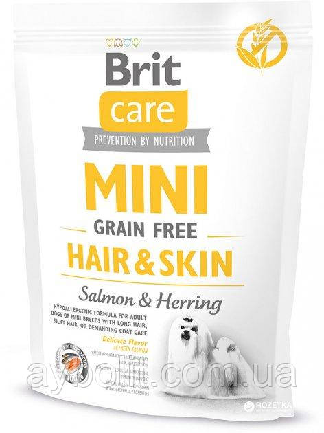 Сухий корм для дорослих собак мініатюрних порід Brit Care Mini Grain Free Hair & Skin 400 г (8595602520237)