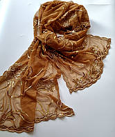Женский шарф с Пайетками. Узоры. Коричнево-рыжий. Вискоза. 180х95 см