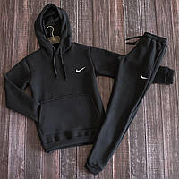 Спортивный костюм мужской зимний осенний теплый Nike (Найк) худи и штаны на флисе черный топ качеств