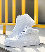 Мужские кроссовки кеды высокие Nike Air Force High кожа белые топ качество