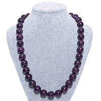 Бусы ожерелья фиолетового цвета аметист круглые с мерцанием длинные длина 65 см размер камушка 15 мм