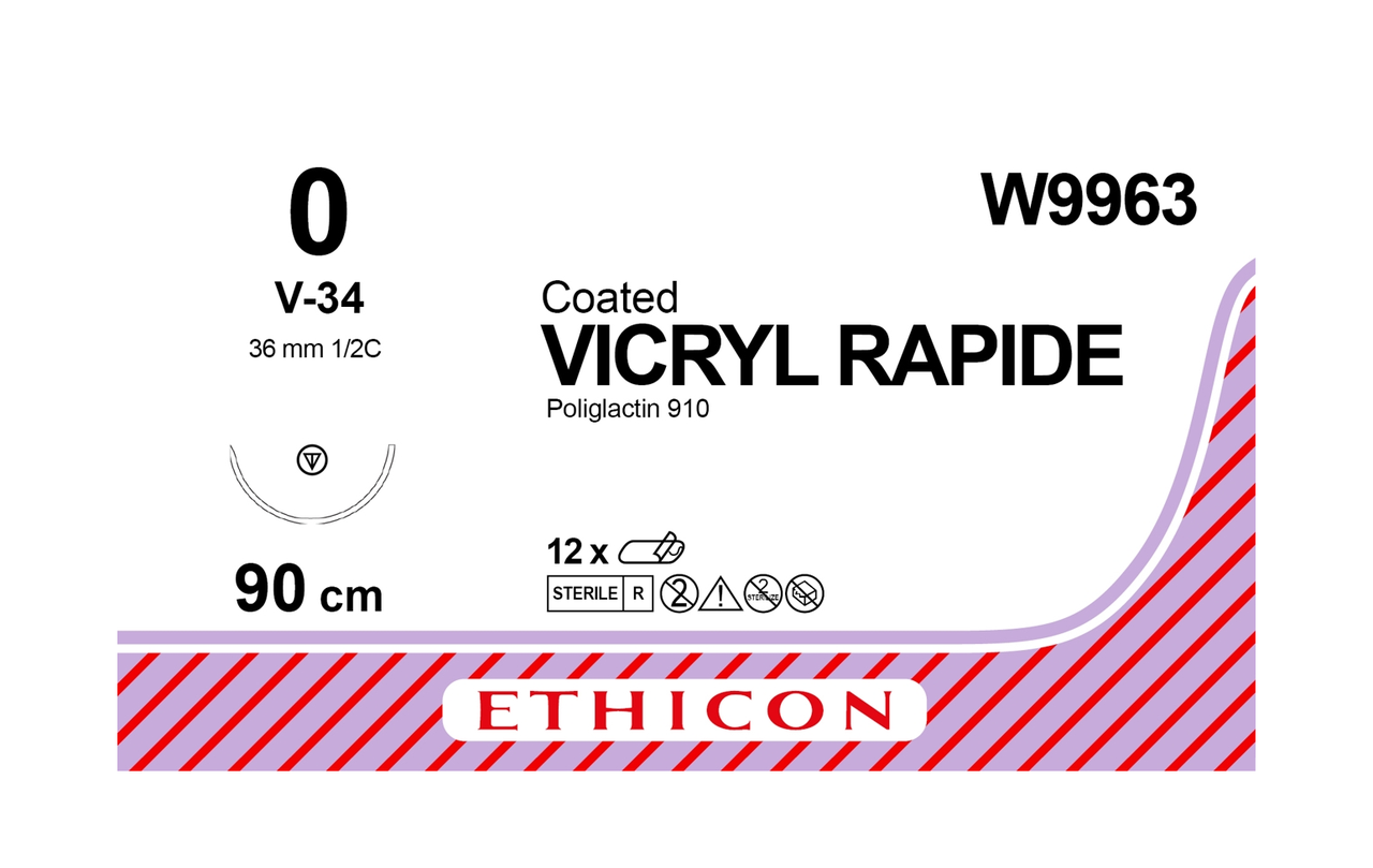 Хірургічна нитка Ethicon Вікрил Рапід (Vicryl Rapide) 0, довжина 90 см, кільк. голка 36 мм, W9963