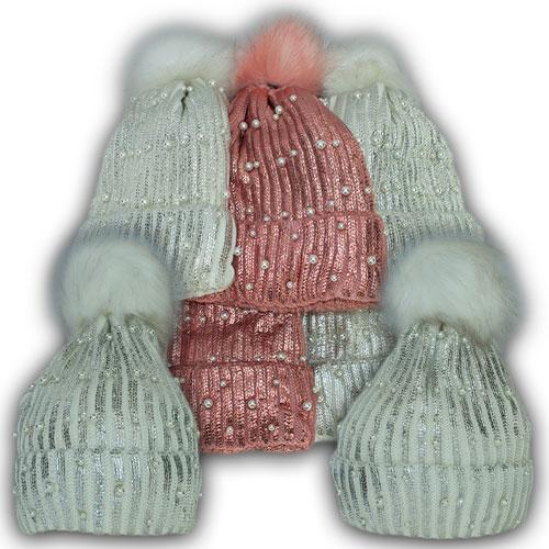 ОПТ Шапка з напиленням і намистинками для дівчинки, р. 52-54 (5 шт./набір), фото 1