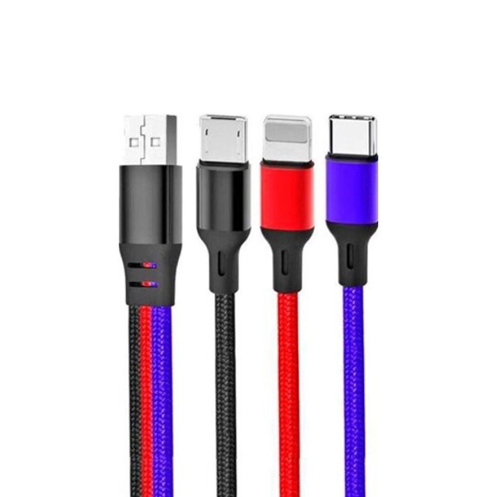 Кабель XO NB143 3 in 1 braided data cable 1.2M Black + Red + Blue