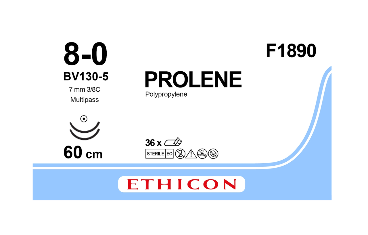 Хірургічна нитка Ethicon Пролен (Prolene) 8/0, довжина 60 см, 2 кільк. голки 6,5 мм, F1890