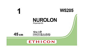 Хірургічна нитка Ethicon Нуролон (Nurolon) 1, 17 шт. по 45 см, без голки W5205