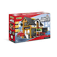 Ігровий будиночок Авто-сервіс "Wader" (3 поверхи, 3 машинки, витяг, аксесуари, 34 наклейки, в коробці) 25470, фото 4