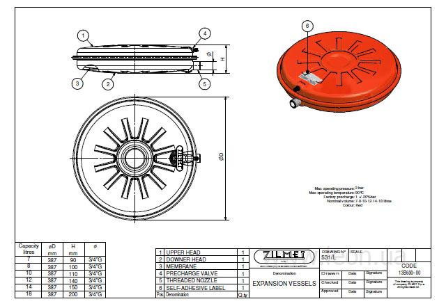 Плоский розширювальний бак 18л для приладів опалення_OEM-PRO 13B (№531/L) Zilmet 18л