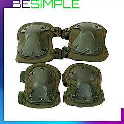 Набір тактичного захисту налокітники та наколінники Eagle KN-04 Olive / Комплект регульованого захисту для рук і ніг