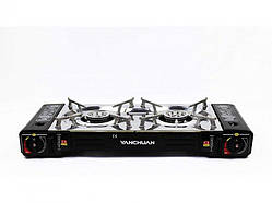 Портативна газова туристична плита на 2 конфорки з адаптером 2300 Вт