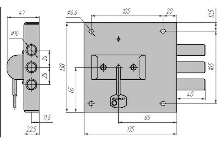 Купить "Цербер" ЗНУ-П Замок накладной постоянный ключ С1-П, цена 1980 ...